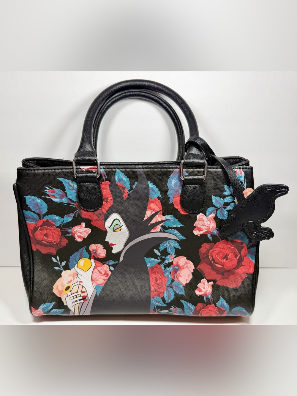 OG Loungefly Disney Maleficent Floral Satchel W Raven Charm Rare HTF